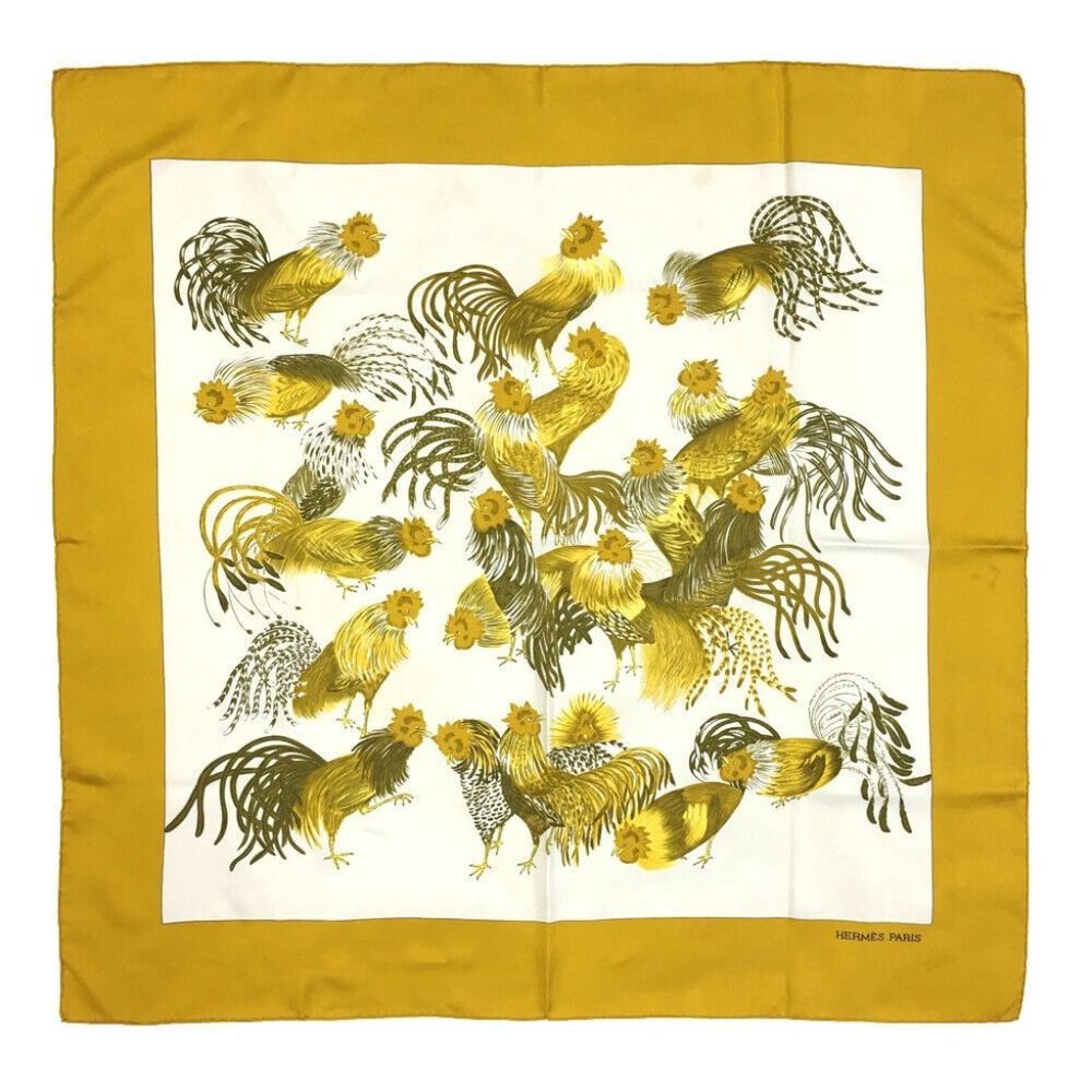743185O Hermes Scarf Jeune Coqs Carre 90 Multicolor Silk 100%